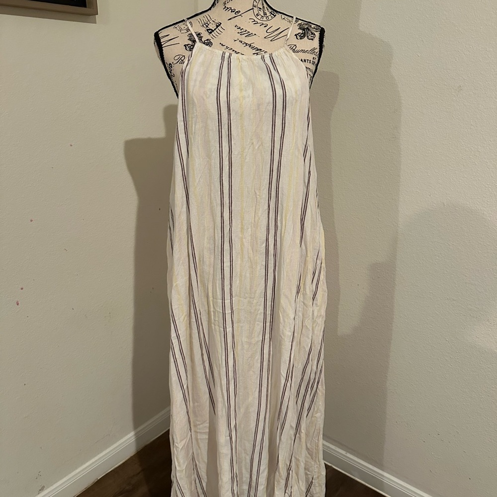 a new day Cream Maxi Dress with Navy & Tan Stripes
